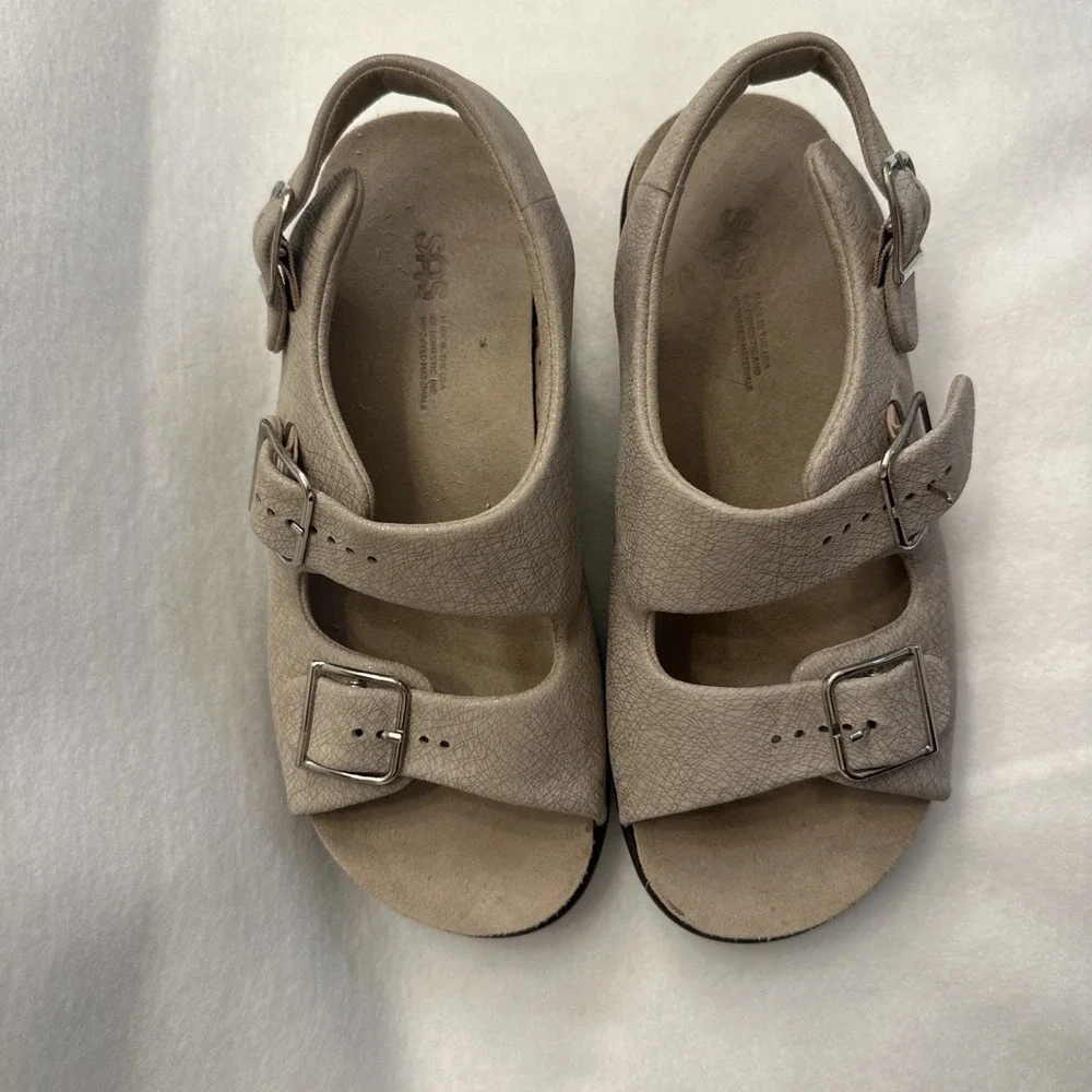 SAS Relaxed Women's Sandals Size 6.5 Web Linen Leather Tripad Comfort USA